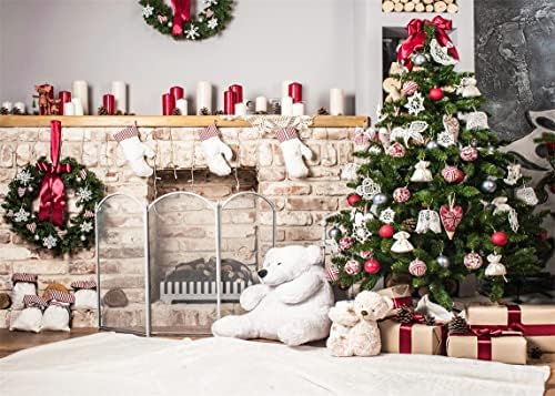 BELECO 10X8FT בד חג המולד תפאורה מקורה צילום תפאורה אח אח חג המולד מתנות עץ צעצוע דוב רקע לחג המולד לשנה