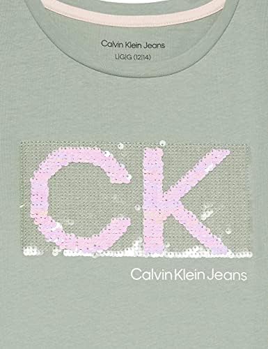 שמלת חולצת טריקו שרוול קצר של קלווין קליין, סגנון סוודר עם מחשוף צוואר צוות, פירוט לוגו