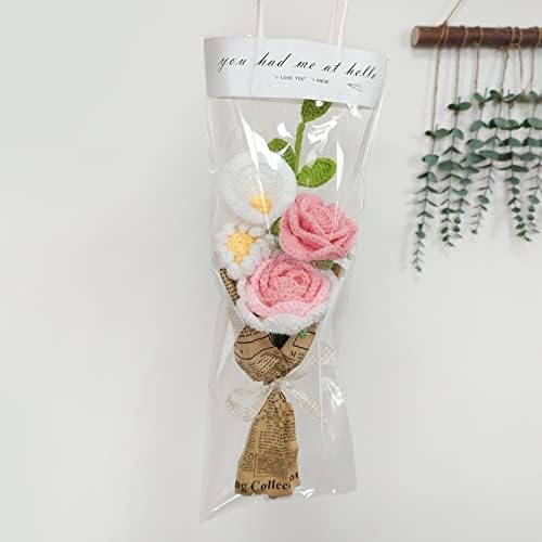 סריגת פרח סרוגה זר סרוג סרוגה בעבודת יד פרח ורד סרוג סרוג חמניות מזויפות רוז חיננית פרחים מלאכותיים לעיצוב שולחן ביתי,