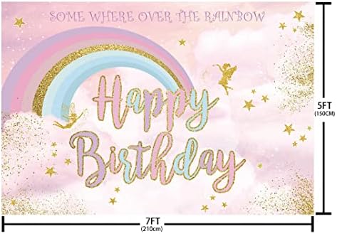 Mehofond Pastel Rainbow Rainbow יום הולדת שמח רקע לבנות קישוטי מסיבת יום הולדת חד קרן באנר ורוד ענן זהב נצנצים כוכבי צילום