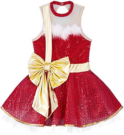 Runqhui ילדים בנות חג המולד ריקוד בלט שמלת בגד גד גד גד גוף שרוולים נייטים ברשת דמות שמלות החלקה על קרח