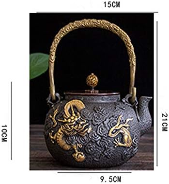 קומקום תה קומקום ברזל סיר תה ברזל מודרני עם ידית אנטי-סקלינג לתה רופף ומבוגרים 1300 מל קומקום, PIBM, Black4, 1300ML