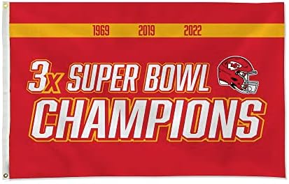 NFL RICO Industries Kansas City Chiefs 3 Time Super Bowl Champions 3 'x 5' דגל באנר 3 'x 5' דגל באנר צדדי יחיד - מקורה