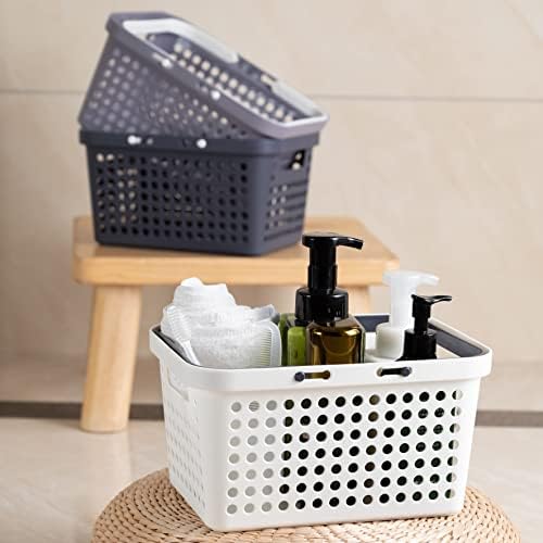 Wemega 2 חבילה מקלחת ניידת קדדי טוטת אחסון פלסטיק עם ידיות, פח מארגן קופסאות לחדר אמבטיה, מעונות במכללה, מטבח, חדר