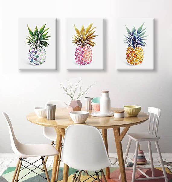 שבע אומנויות קיר צבעוניות אננס קיר אמנות קיר אמנות פירות פירות טרופיים תמונה 3 חלקים מופשטים דומם חיים ציור הוואי יצירות
