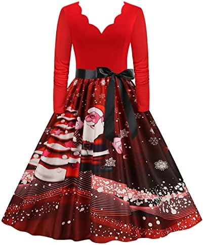 נשים של סתיו חג המולד עגול צוואר שרוולים תחרה רטרו רזה שחבור גדול מכפלת שמלת שמלות