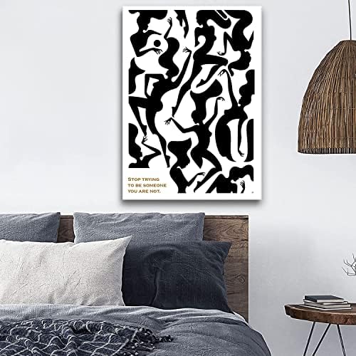 מסגרת מודרני -מינימליסטית מודרנית בשחור לבן אמנות אשת גוף צורה גוף דפוס דפוס שורת שרטוט תמונת בד לסלון חדר