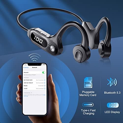 אוזניות הולכת עצם CoastAcloud אוזניות אוזניות באוזן פתוחה 5.3 אוזניות עם תצוגה דיגיטלית LED, אוזניות אלחוטיות