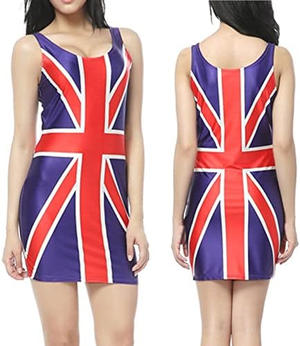 נשים אישה שמלת מיאשוי דגל בריטי מודפס דק סביב צוואר ללא שרוולים אלסטיים שמלת מיני שמלת שמלות קומפי עבור
