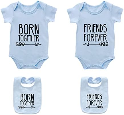 AOUYOA תאומים תאומים בגדים כפולים צרות כפולות תלבושת תינוקת תינוקת בגדים לבגדי ילד יוניסקס רומפר סרבל עם סט כובע