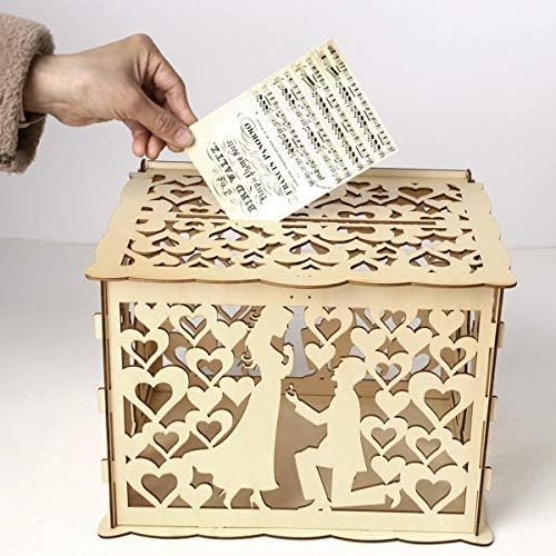 XNTBX קופסת כרטיסי חתונה קופסא קופסא מעץ מנעול עץ קישוט לחתונה מארז כסף