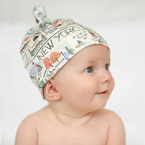 Fish Kiss® מפת קולורדו כובע קשר לתינוק. 0-6 חודשים. מיוצר בארהב. מתנה לתינוק קולורדו עשויה מסרוג ג'רזי רך.