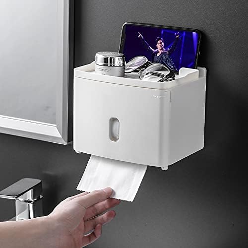 מחזיק גליל נייר טואלט עם אחסון, חדר אמבטיה דבק עצמי מארגן קיר מקלחת מחזיק רקמת פנים לנייר טואלט גליל -שחור
