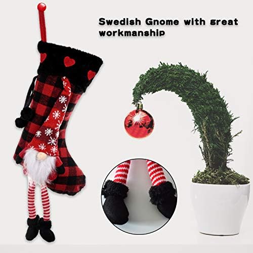 ZEEDIX 2 חבילה חמוד גנום שוודי מגרש קישוטים לחג המולד, 21 סנטימטרים גמדים גדולים לחג המולד עם רגליים ארוכות, גרביים