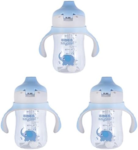 קיסנגל תינוק כוס קש 3 יחידות עבור תינוקות מאמן ברווז כפול קש עם זרבובית כחול מקסים מזון פעוטות שתיית עיצוב עיסוק כוס אספקת