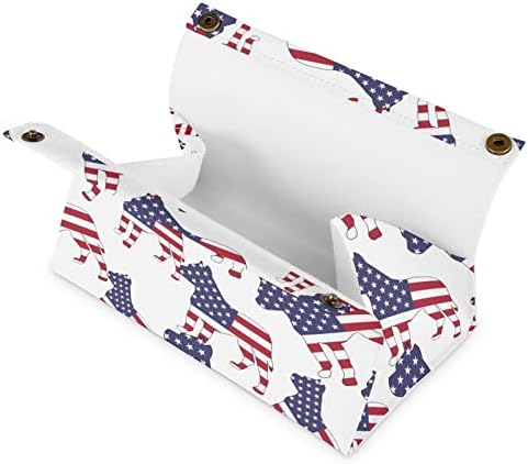פטריוטי פיטבול אמריקאי דגל אמריקאי קופסת רקמות כיסוי מארגן נייר פנים מחזיק מחזיק מפיות מפיות שולחן עבודה דקורטיבי