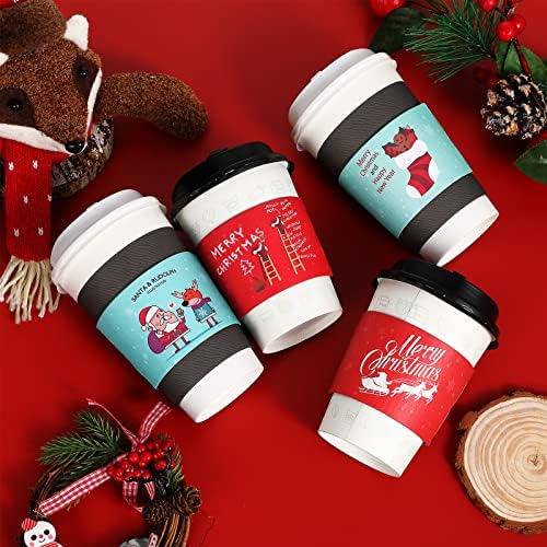באאו חג המולד קפה תה כוס שרוולים, חד פעמי נייר כוס שרוולים שכבה כפולה שרוולים מכסה עבור 12 16 עוז קפה כוסות שוקולד