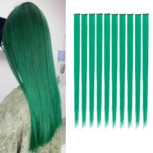 בסדר 10 יחידות צבעוני קליפ בתוספות שיער ירוק הארכת שיער ישר ירוק נוכריות 22 אינץ עבור בנות נשים ילדים המפלגה