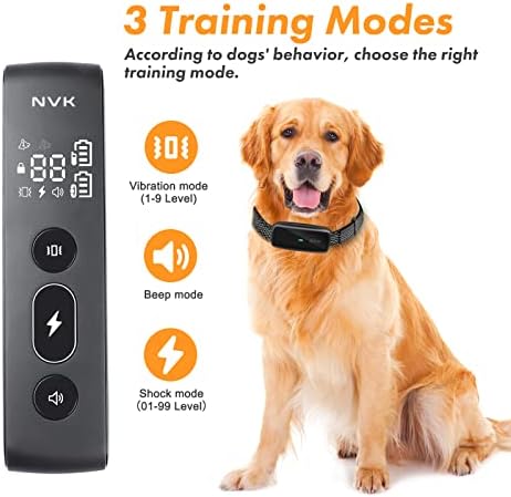 צווארון הלם כלבים NVK, 2023 שדרג צווארון אימון כלבים חשמלי עם שלט לכלבים גדולים בינוניים, צווארון הלם נטען עם 3 מצבי אימונים,