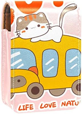 מיני איפור תיק עם מראה, מצמד ארנק מעוור שפתון מקרה, קריקטורה בעלי החיים חתול יפה אוטובוס