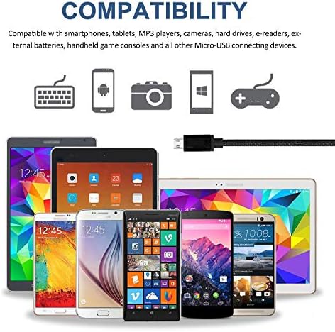 כבל USB מיקרו 15ft עם טעינה מהירה 3A, ארוך במיוחד ועמיד במיוחד כבל מטען קלוע ניילון עבור Galaxy S7/S6/J8/J7 Note 5, Kindle,