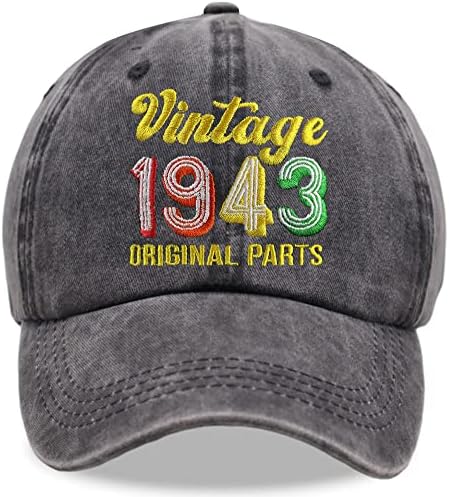 מצחיק בציר 1943 מקורי חלקי כובע, 80 יום הולדת קישוטי, מתכוונן שטף כותנה בייסבול כובע לנשים גברים