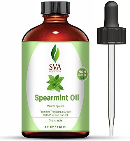 SVA SpearMint שמן אתרי 4 גרם עם טפטפת טהור טבעי לא מדולל שמן כיתה טיפולית למפזר, ארומתרפיה, פנים, גוף ושיער