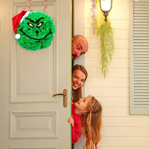 זרי זר חג המולד של גרינץ ', זר חג המולד לדלת הכניסה, זר דלת חג המולד בגודל 16 אינץ