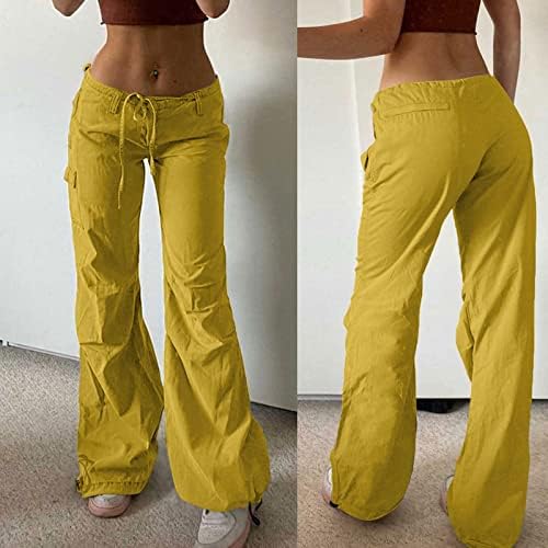 מכנסי מטען מכנסי טרנינג נשים רגל רחבה נמוכה עם רגל חגורה מכנסי מכנסיים ישר ישר עם מכנסי כיסים