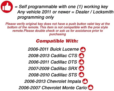 כניסה ללא מפתח ללא מפתח מכונית מרחוק מרחוק סמרטר מפתח מפתח לקדילאק CTS STS DTS 2008-2011