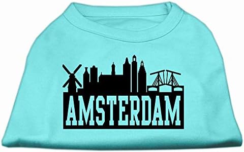 מוצרי חיות מחמד של מיראז '8 אינץ' חולצת הדפס מסך קו אמסטרדם לאמסטרדם לחיות מחמד, X-Small, Aqua