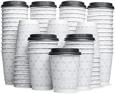 קפנה 100 סטים - 12 עוז. כוסות קפה הניתנות לקומפוסטציה-כוסות קפה חד פעמיות בעלות קיר כפול עם מכסים 12 אונקיות-כוסות חמות עמידות