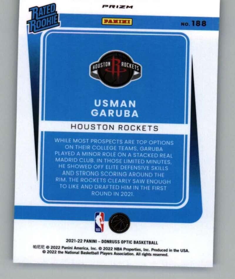 2021-22 דונרוס אופטי מהירות כחולה 188 USMAN GARUBA מדורג טירונים RC טירון יוסטון רוקטס NBA כרטיס מסחר בכדורסל