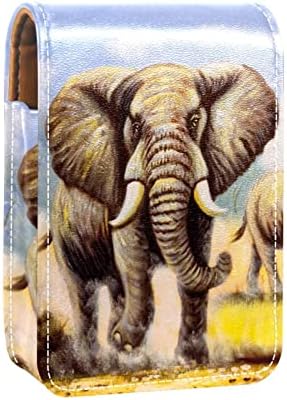 שפתון מקרה שמן ציור פיל מחוץ שפתון מחזיק עבור ארנק מיני שפתון תיק נסיעות קוסמטי פאוץ עם מראה לנשים לוקח עד 3 שפתון