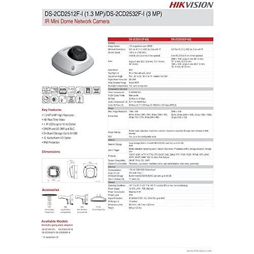 HikVision DS-2CD2512F-I-4 ממ מצלמת מעקב רשת, עדשת וונדל, 4 ממ, 1.3 מגה פיקסל, 1280 x 960