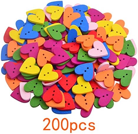 200 יחידות כפתורי לב עץ צבעוני עם 2 חורים אוהבים כפתורי מלאכה מעץ בצורת לב מעץ לבגדי DIY תפירה של קישוט יום האהבה לקישוט חג