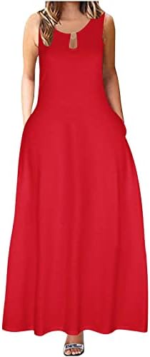שמלות קיץ של PVCS לנשים 2023 שמלת טנק ללא שרוולים ארוכי שרוולים תנדנד שמלת שמלת מקסי בצבע אחיד שמלה מזדמנת עם כיסים