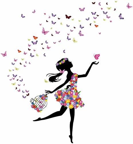 85 יצירתי פיות ילדה מדבקות קיר 3 פרחים פיות פרפר מדבקות קיר נשלף צבעוני פרחוני נסיכת ריקוד כלוב ציפורים קיר תפאורה לילדים