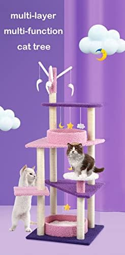 חתול עץ לחתולים מקורה 59.8 סנטימטרים חתול מגדלי חתול דירה עם פלטפורמת חתול קן וסריטות הודעות עבור גורים לחיות מחמד לשחק בית
