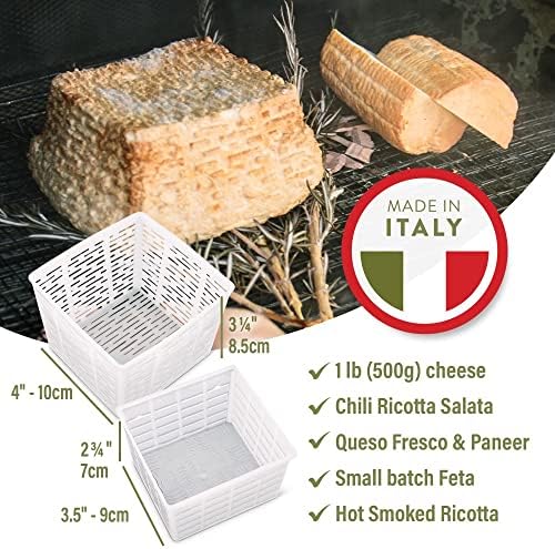 סט ייצור גבינות קל / 5 תבניות גבינה + ספר להכנת גבינות / תוצרת איטליה / מתכונים להכנת ריקוטה, פאניר, גבינת עזים, קווארק ועוד