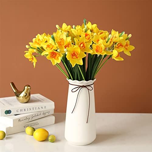 חנאנונה 10 יח 'נרקיסים מלאכותיים פרחים נרקיסוס אביב פרח מזויף סידור פרחי משי לעיצוב חתונה ביתי