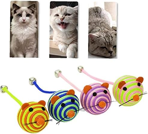פרויני עכבר חתול אינטראקטיבי צעצוע 4 יחידות צבעוני ניילון חבל עגול כדור עכבר קריקטורה פס עכברים צעצוע עם ארוך זנב אקראי צבע