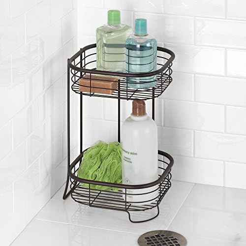 Idesign Forma חדר אמבטיה עמידה בחינם או מדפי אחסון למקלחת למגבות, סבון, שמפו, קרם, אביזרים - 2 שכבה, ברונזה