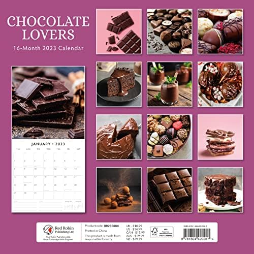 2023 אוהבי שוקולד לוח שנה קיר חודשי על ידי לוחות שנה של רובין אדום 12 x 12