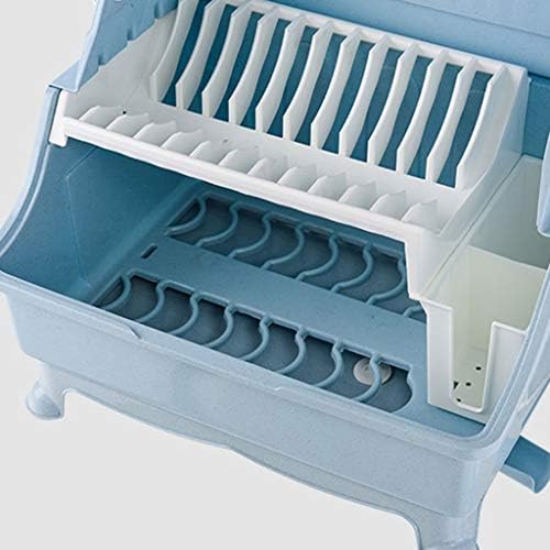 מדף קערה כחול PDGJG - כלי שולחן מטבח מקלות אכילה קופסת אחסון קופסת אבק מפלסטיק ביתי מתלה אבק מכוסה