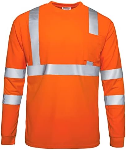 חולצת T בטיחות של Jorestech נראות רפלקטיבית גבוהה שרוול ארוך כתום ANSI Class 3 דרגה 2 סוג R TS-08