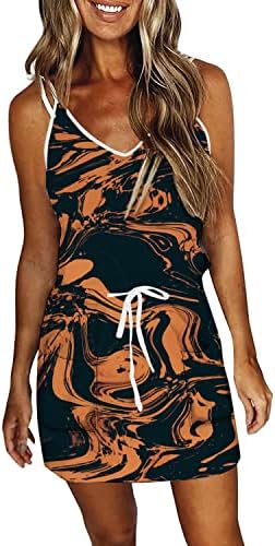 שמלת קיץ של Eyjwdjj לנשים נ 'צוואר נדנדה קלע ספגטי רצועת חוף לבוש חוף טנק פס מזדמן שמלת הדפס חגורת מותניים אלסטית