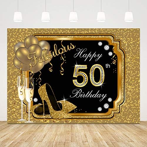 Ticuenicoa 9x6ft מאושר 50 יום הולדת 50 לנשים יום הולדת שחור וזהב יום הולדת