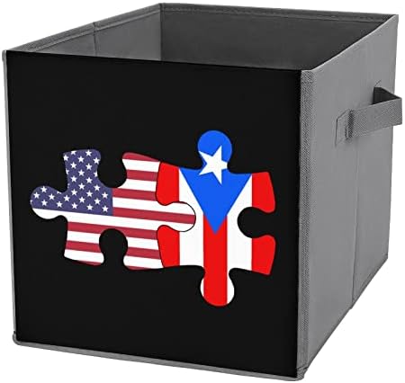 ארהב ופורטו ריקו דגל פאזל גדול קוביות אחסון פחי מתקפל בד אחסון תיבת ארון מארגני עבור מדפים