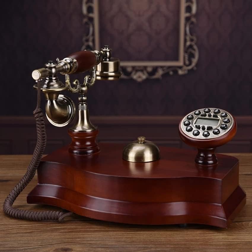 טלפון עתיק של לוקו טלפון קווי טלפון עץ מוצק עם מזהה מתקשר, חיוג כפתורים, ידיים עם תאורה אחורית, רינגטון מכני